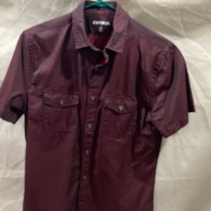 Express small, deep, burgundy, cotton button-down with pockets